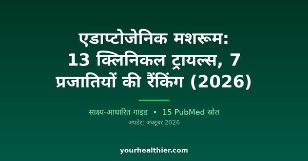एडाप्टोजेनिक मशरूम: 13 क्लिनिकल ट्रायल्स, 7 प्रजातियों की रैंकिंग (2026)