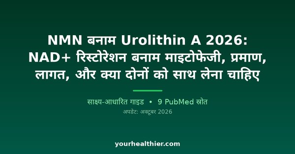 NMN बनाम Urolithin A 2026: NAD+ रिस्टोरेशन बनाम माइटोफेजी, प्रमाण, लागत, और क्या दोनों को साथ लेना चाहिए